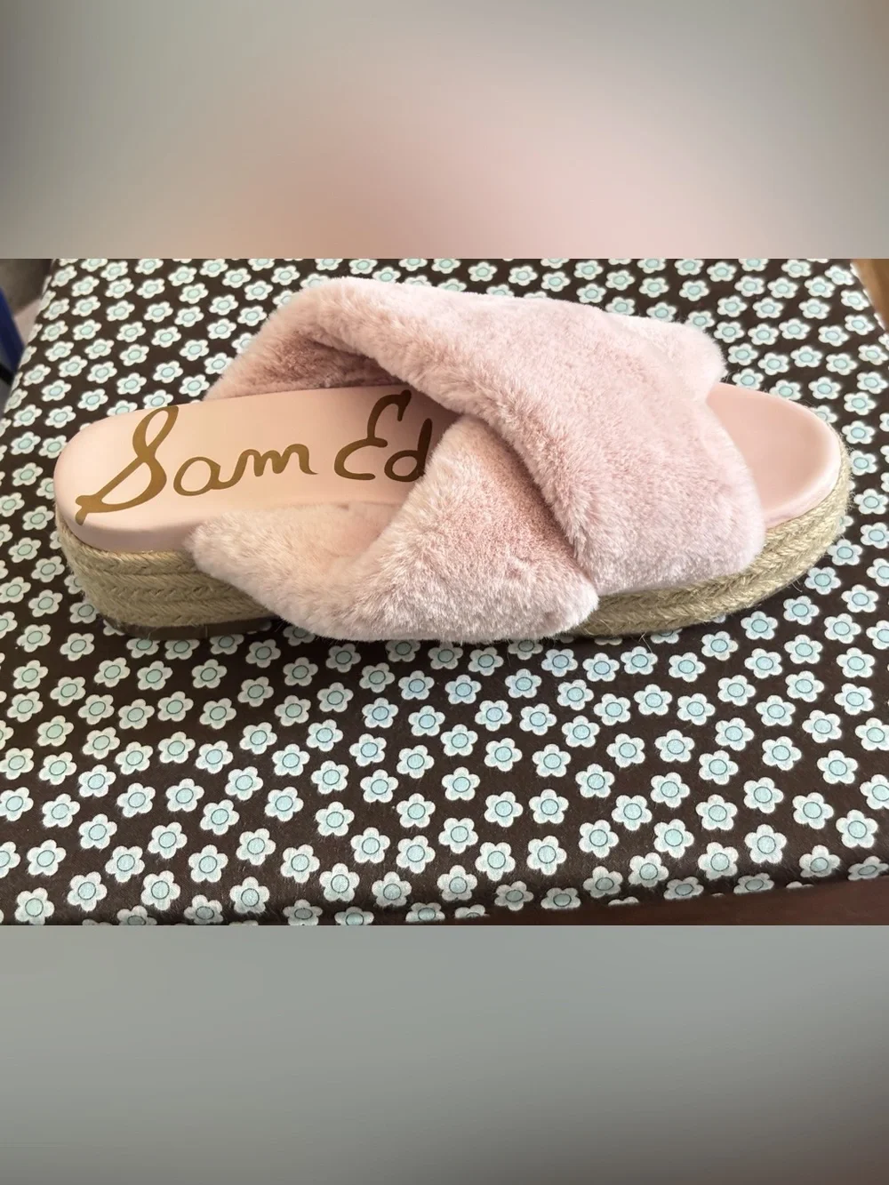 Sam Edelman Zia Pink Faux Fur Platform Espadrille Sandals SIZE 8